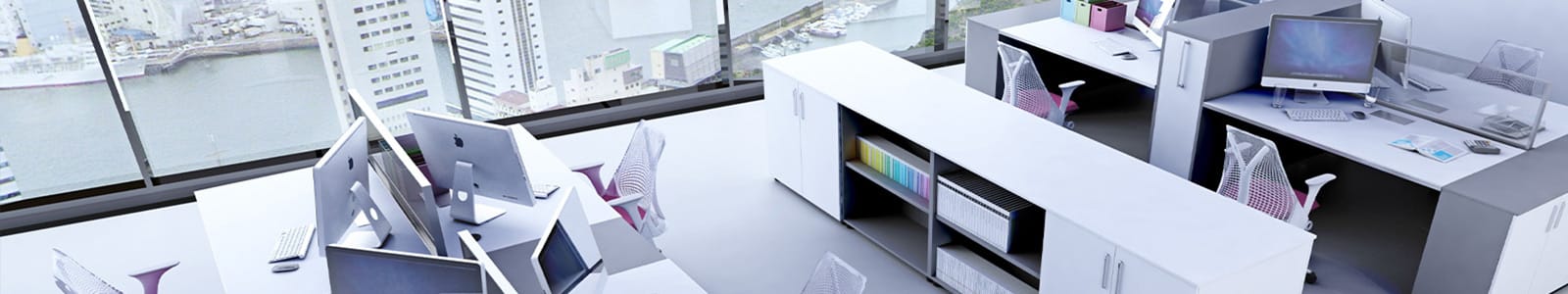 Ergonomic office space with desks, chairs, and storage. Part of the Ergo PDF series.