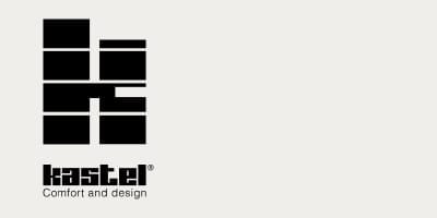 Kastel logo. Abstract geometric design with the company name kastel and tagline Comfort and design.