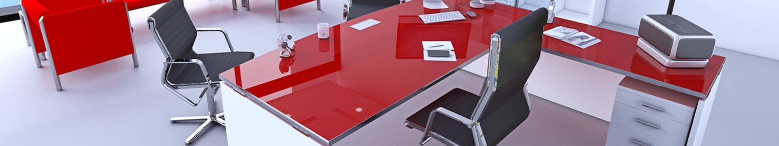 Manager PDF Series header image: Modern office space with red desk and chairs.