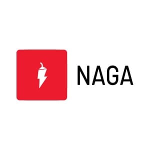 NAGA logo. Client: NAGA, red square with white chili pepper and lightning bolt.