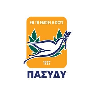 PASYDY logo. Dove with olive branch on gold background. Client of our company.