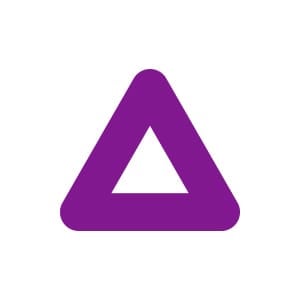 Score Warrior logo. Purple triangle with rounded edges and a white triangle inside.