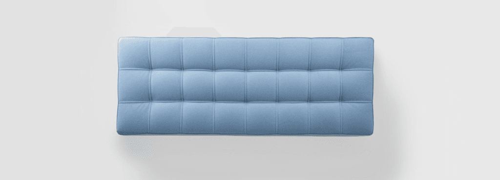 Top view of a light blue, modular Kubox sofa, perfect for modern welcome areas.