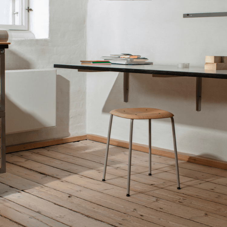 HAY Soft Edge 70 stool. Wood seat, steel legs. Modern design for Cyprus homes.