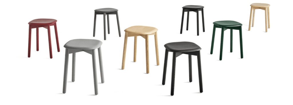 HAY Soft Edge 72 stool collection. Minimalist wooden design in various colors, perfect for modern Cyprus interiors.