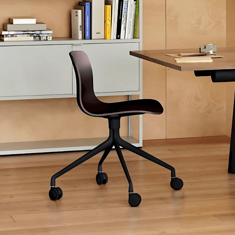 HAY AAC 14 swivel chair. Black recycled shell, aluminium castor base. Versatile, ergonomic