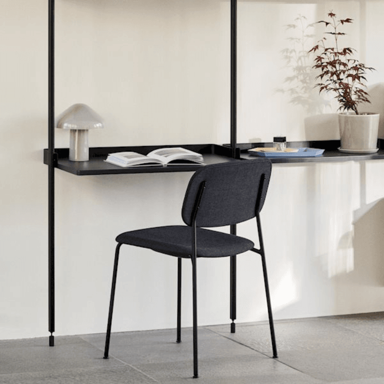 HAY Soft Edge 41 chair in dark grey with steel base. Minimalist design for home or office.