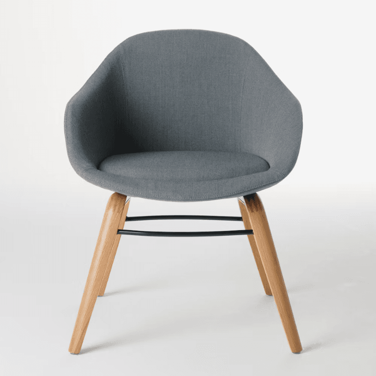 Modern gray Always Side Chair. Fabric seat with wood legs, ideal for office or hospitality spaces.