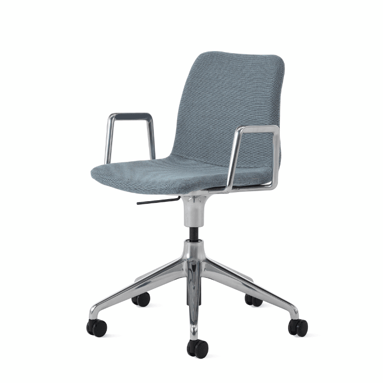 NaughtOne Always Chair in gray fabric with chrome arms and caster base.