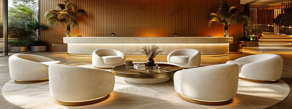 Elegant hotel lobby featuring comfortable lounge furniture, ideal for relaxation. Choose the best hotel lounge furniture for inviting spaces.