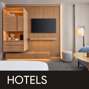 Hotel room interior download with TV, cabinets, and modern design elements for lodging and accommodation information.