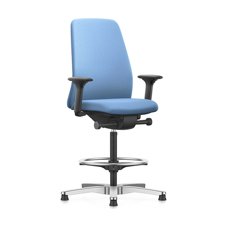 EVERYis1 counter chair by Interstuhl in light blue with footring.