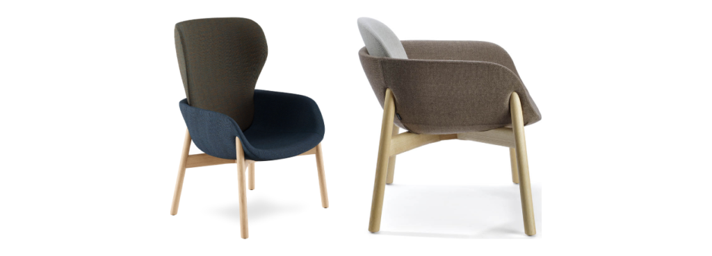 Peb Lounge Chair by Infiniti on ash legs, high and low back.