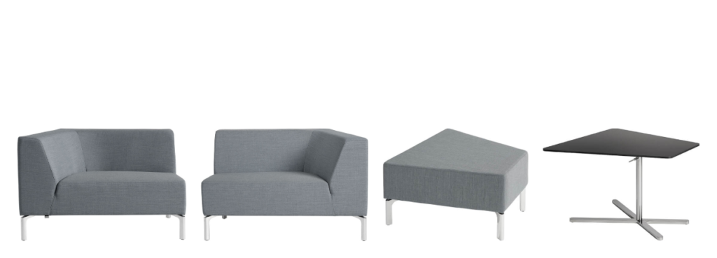TANGRAMis5 by Interstuhl: seating elements, stool and table.