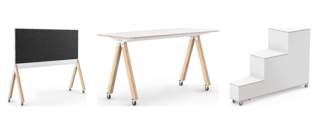 WHAT IF WE FLY by Interstuhl: taskboard, high table and grandstand.