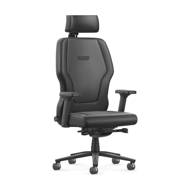XXLis5 heavy-duty office chair by Interstuhl with headrest, black upholstery and aluminium base.
