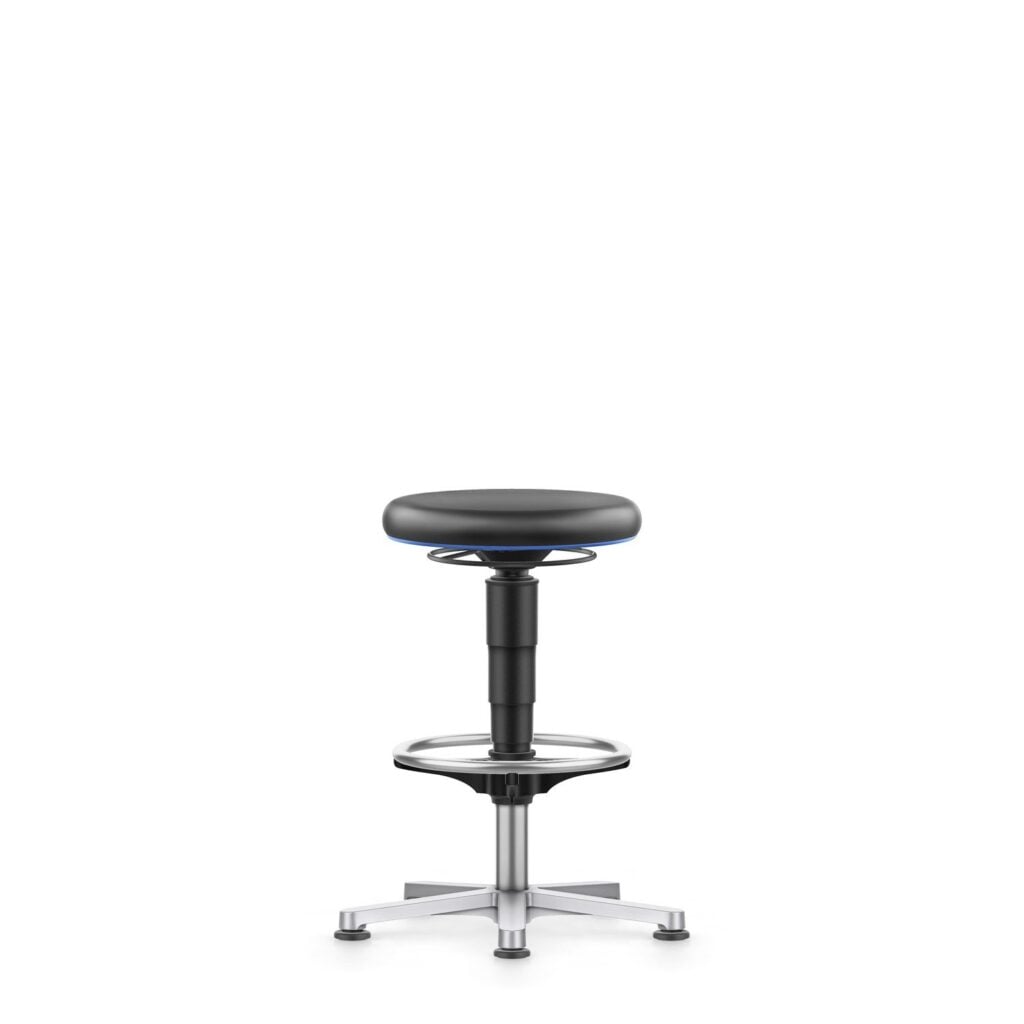 High laboratory stool with foot ring on glides