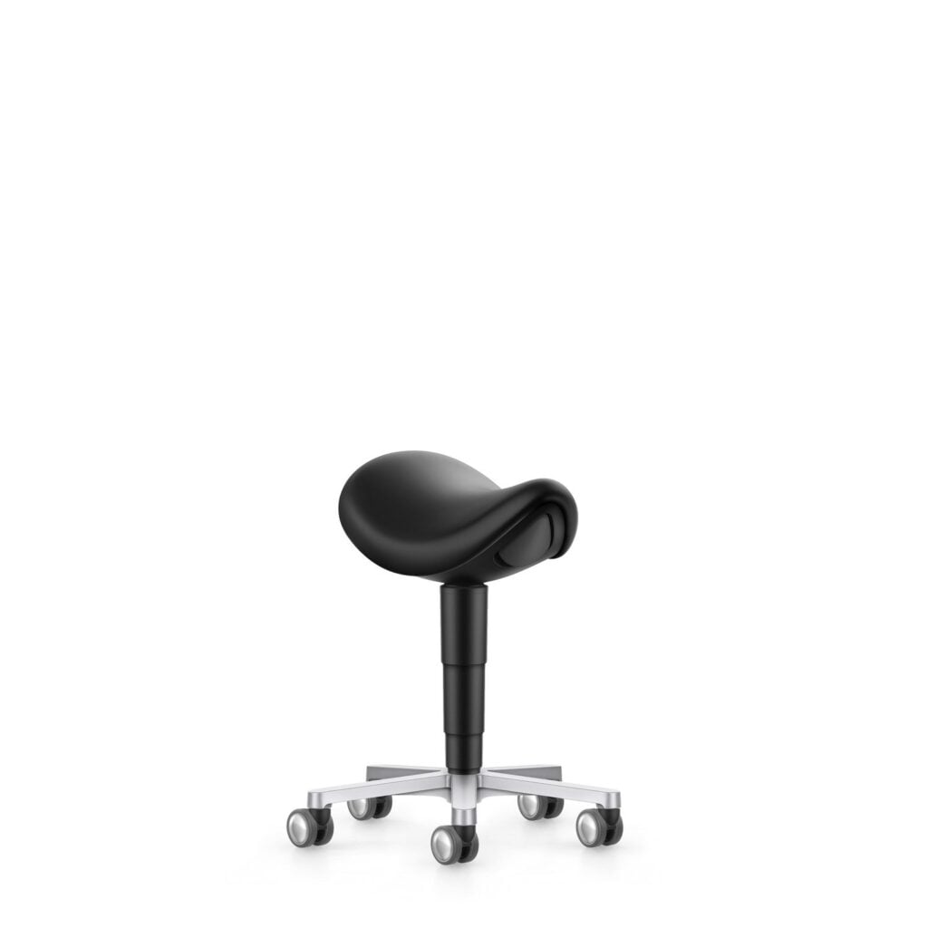 Bimos laboratory saddle stool in black synthetic leather