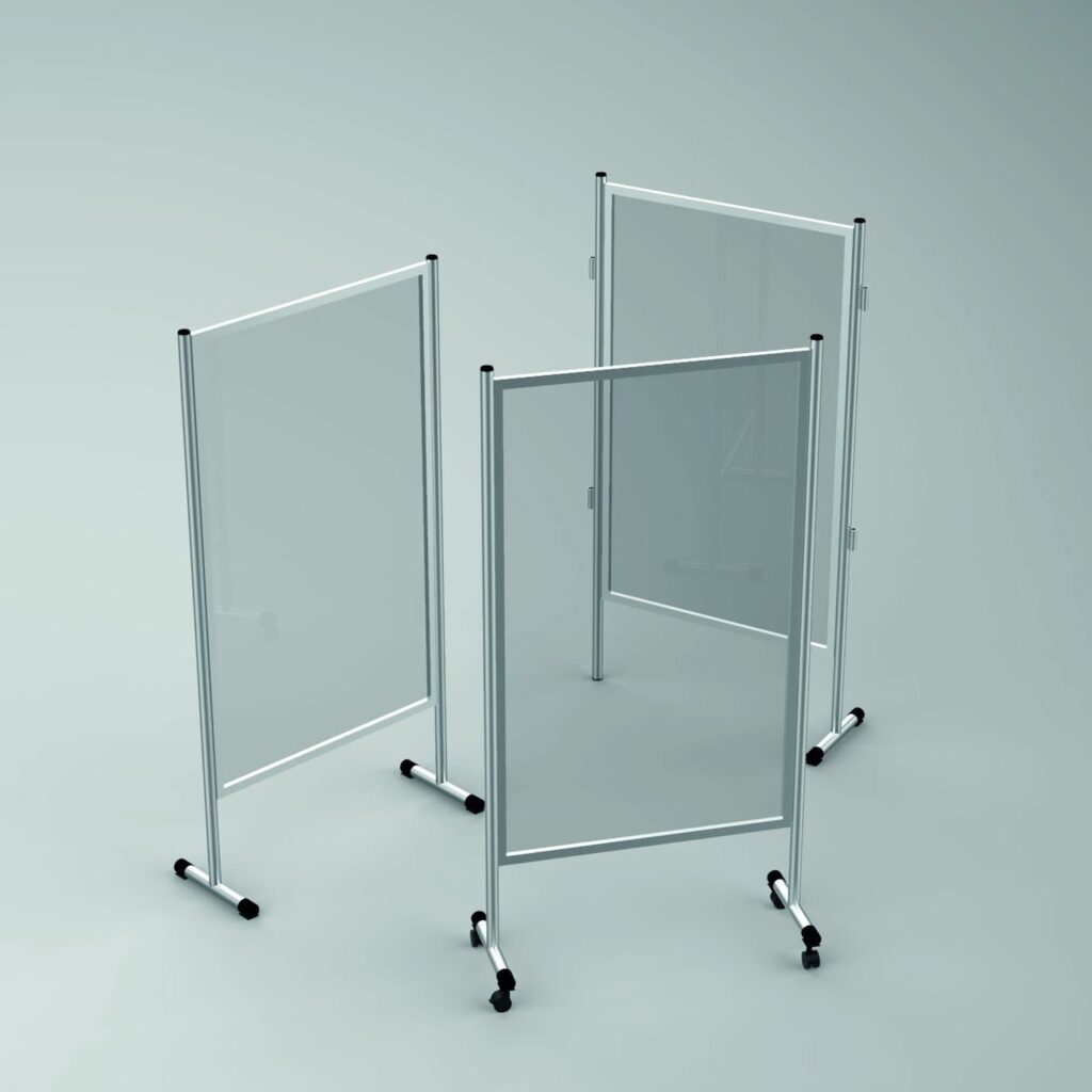 Clear partition boards on castors