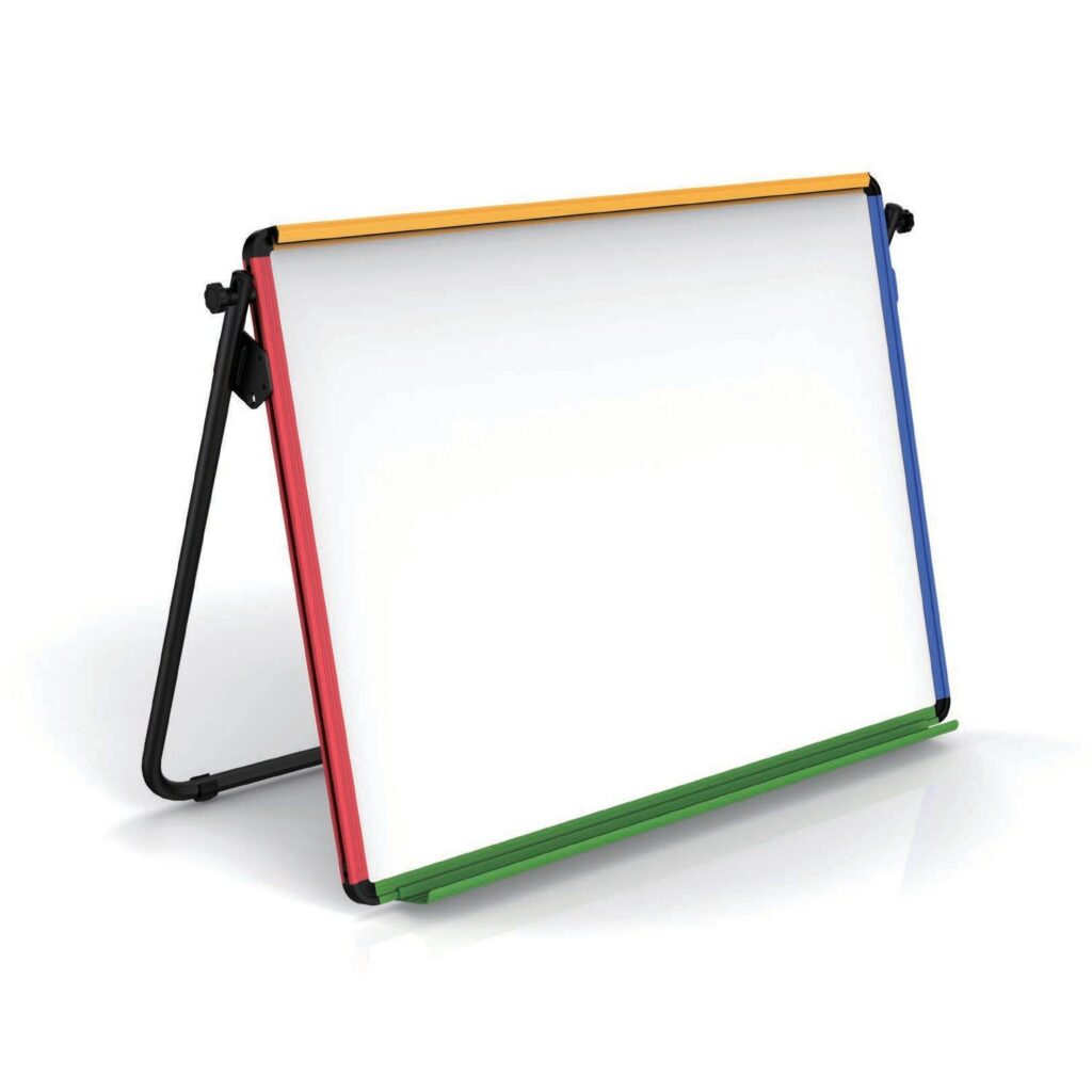 Desktop A-frame whiteboard with multicolour frame
